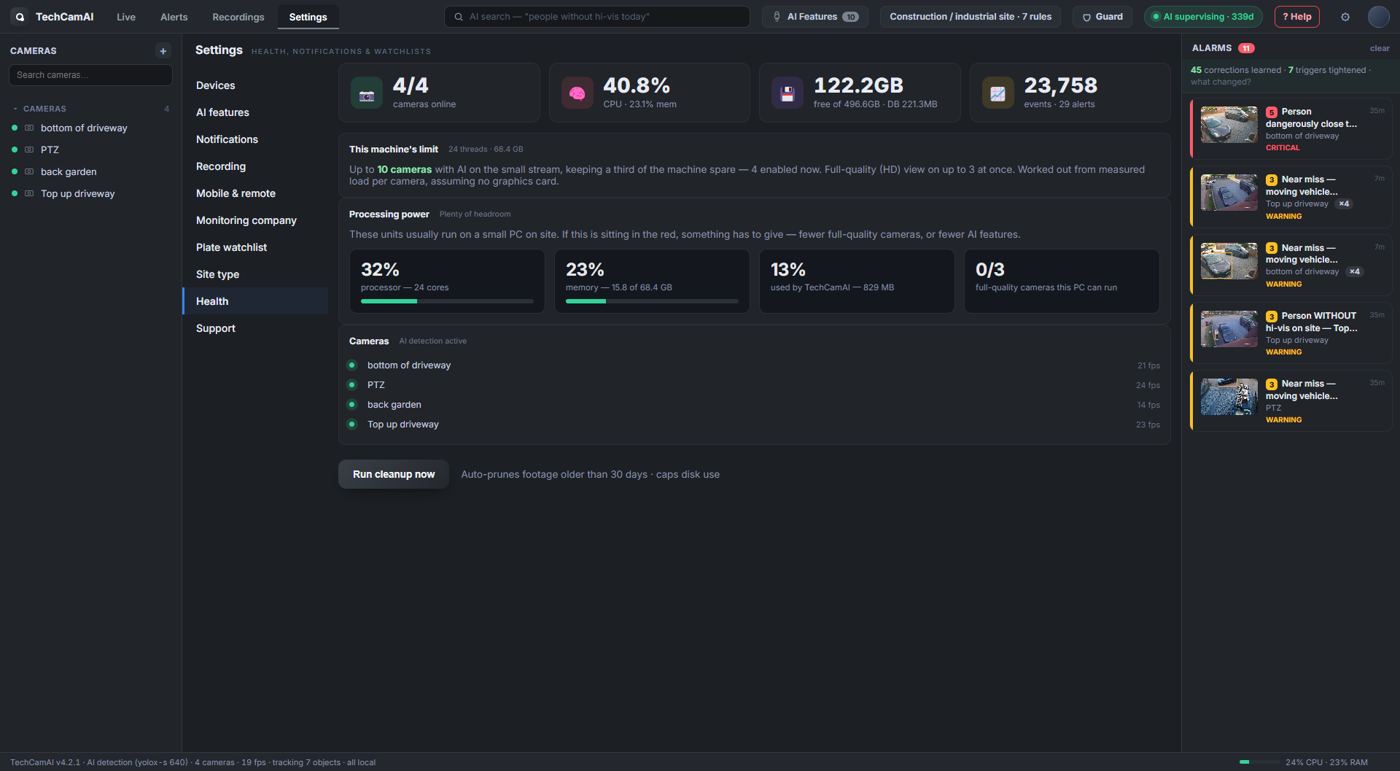 Health page with capacity and load