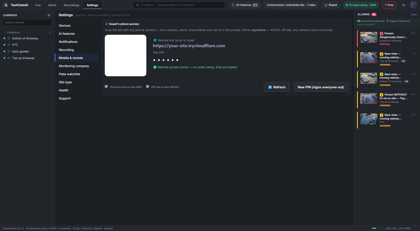 Mobile and remote access settings with QR code